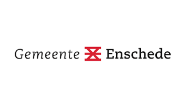 Logo of the municipality of Enschede, featuring the word "Gemeente" and "Enschede" with a red geometric symbol between them—reflecting trust, much like effective security monitoring.